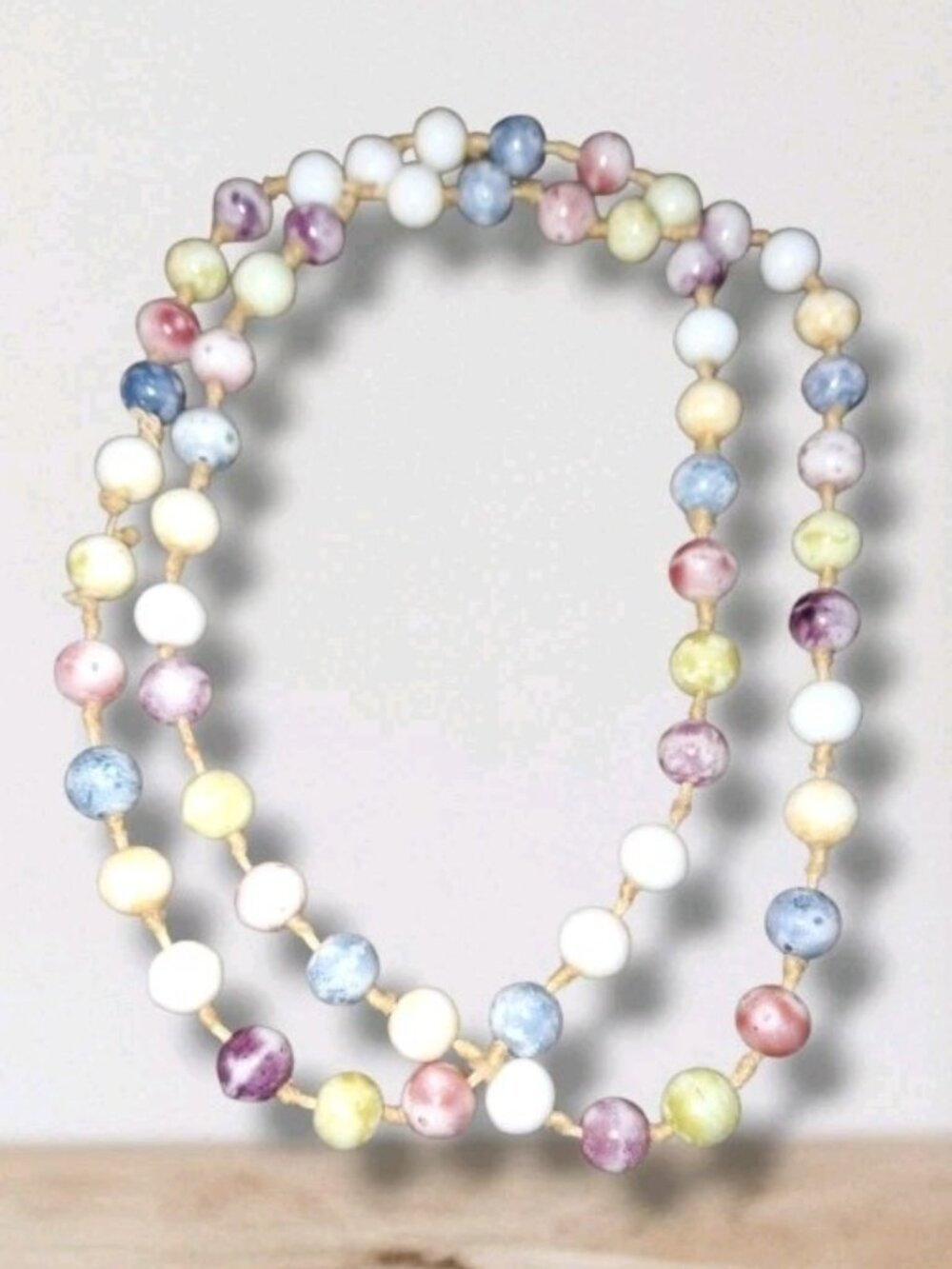 Picasso Glass Gold Swirl Knotted Pastel Bead Necklace No Clasp